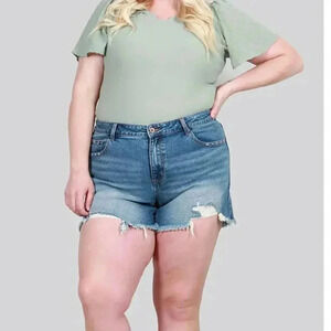 -HIGH RISE DISTRESSED SHORTS